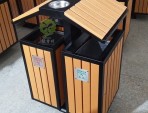户外屋形两分类钢木垃圾箱