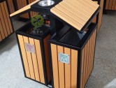 户外屋形两分类钢木垃圾箱