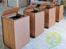 出口户外巧克力色方形不锈钢垃圾桶单筒