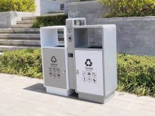 热销两连体喷粉不锈钢分类垃圾桶