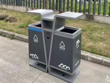 市政街道喷粉两连体不锈钢分类垃圾桶