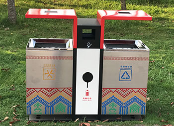 公园UV打印不锈钢两分类垃圾箱主图