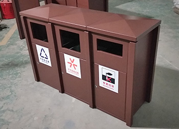 户外大型喷塑三分类钢板垃圾箱主图