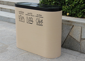 摇盖式镀锌板三分类垃圾桶主图