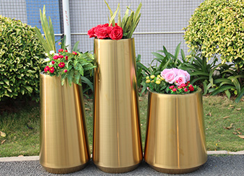 商场拉丝钛金不锈钢花盆组合主图