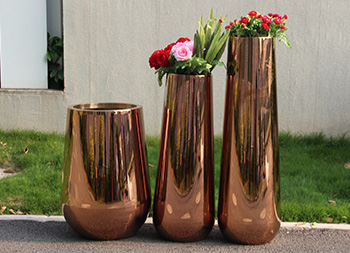 商场镜面玫瑰金不锈钢花盆组合主图