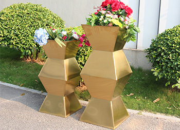 室内方形镜面钛金不锈钢花盆组合主图