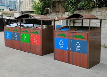 深圳景区转木纹不锈钢分类垃圾桶主图