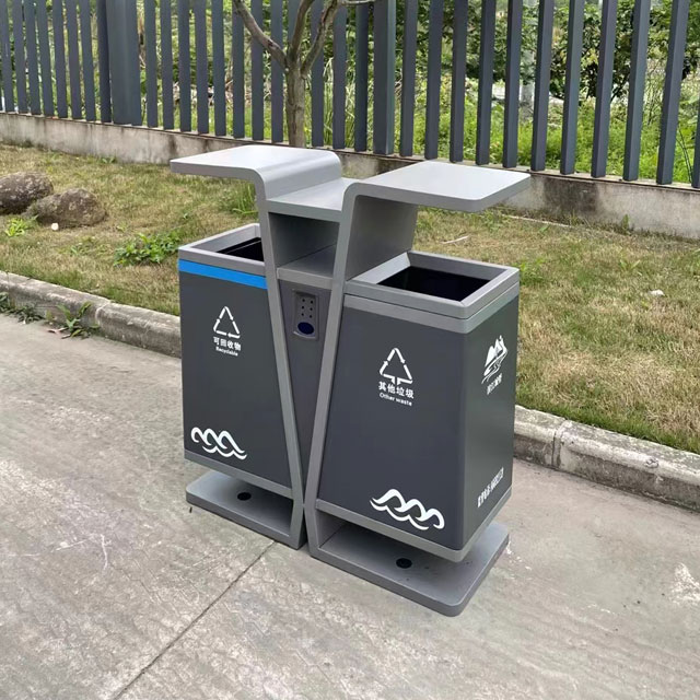 市政街道喷粉两连体不锈钢分类垃圾桶主图
