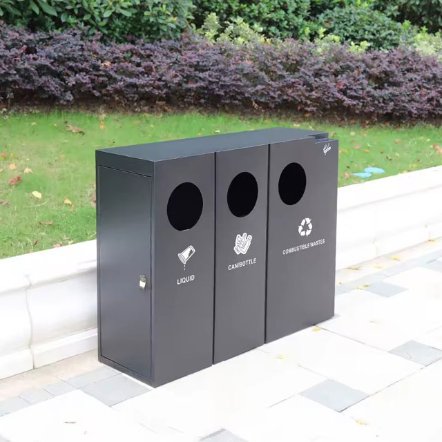 出口公园三分类不锈钢垃圾桶主图