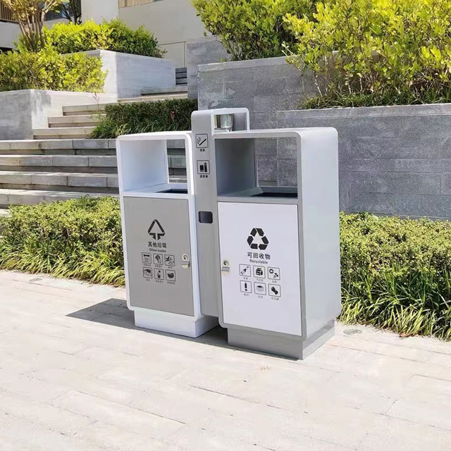 热销两连体喷粉不锈钢分类垃圾桶主图