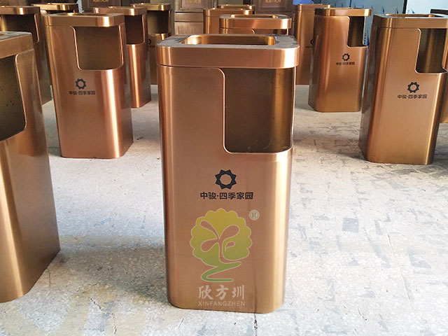 物业室内电镀方形不锈钢垃圾桶