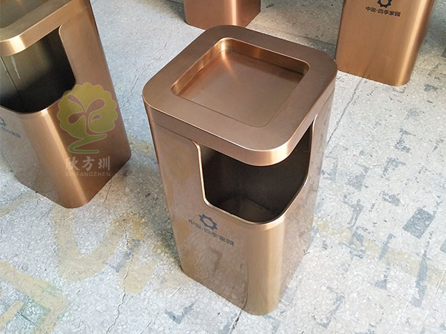 物业室内电镀方形不锈钢垃圾桶