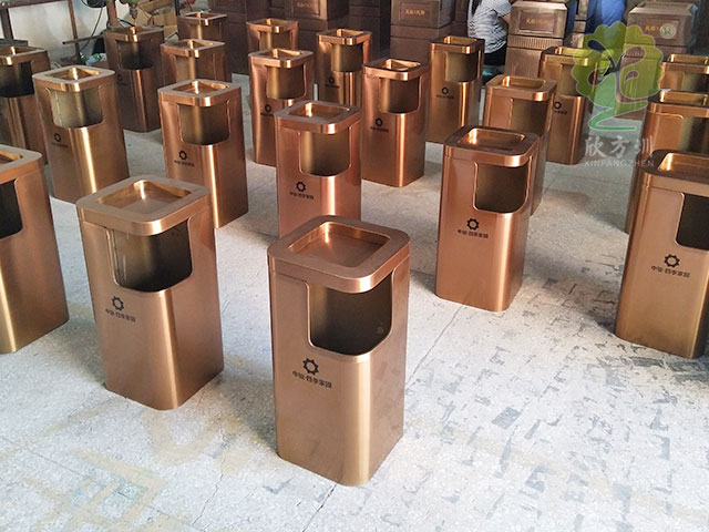物业室内电镀方形不锈钢垃圾桶