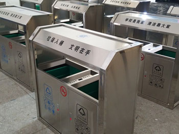 户外双分类不锈钢垃圾桶主图