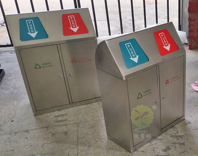 创意户外带盖分类不锈钢垃圾桶