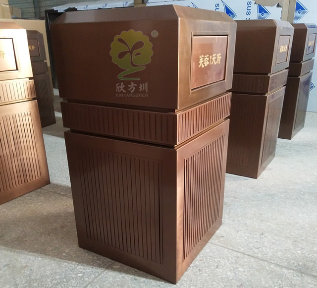 室内高档电镀古铜色不锈钢垃圾桶