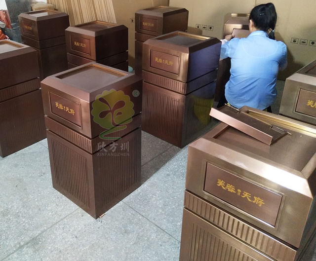 室内高档电镀古铜色不锈钢垃圾桶