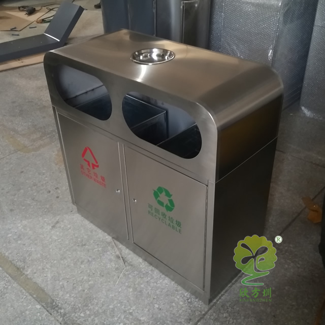 室外保洁双分类不锈钢垃圾桶