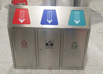 摇盖三分类不锈钢垃圾桶主图