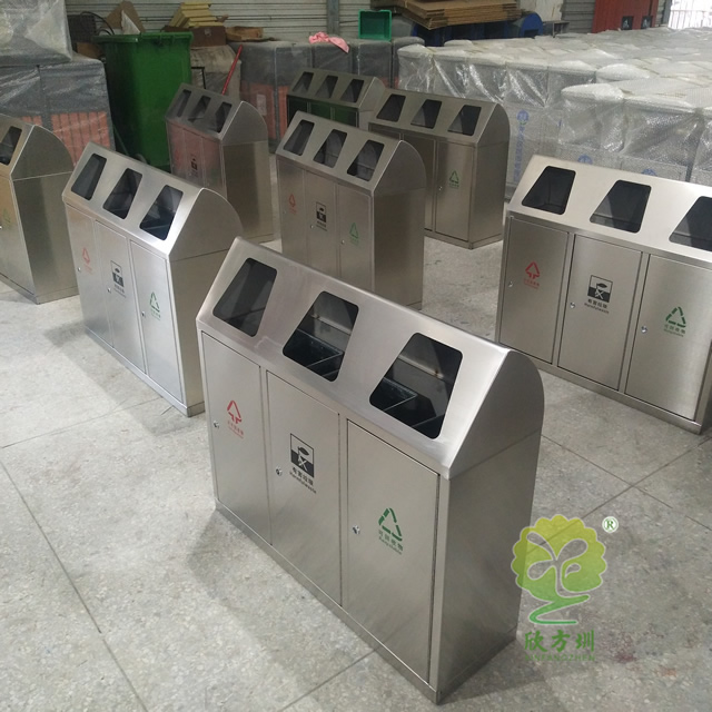 摇盖三分类不锈钢垃圾桶