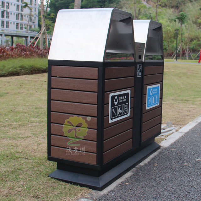 户外景区双分类钢木垃圾桶 户外景区双分类钢木垃圾桶