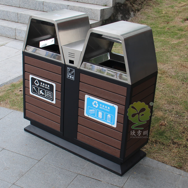 户外景区双分类钢木垃圾桶 户外景区双分类钢木垃圾桶