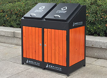 街道带盖分类钢木垃圾箱主图