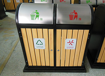 摇盖户外分类钢木垃圾桶主图
