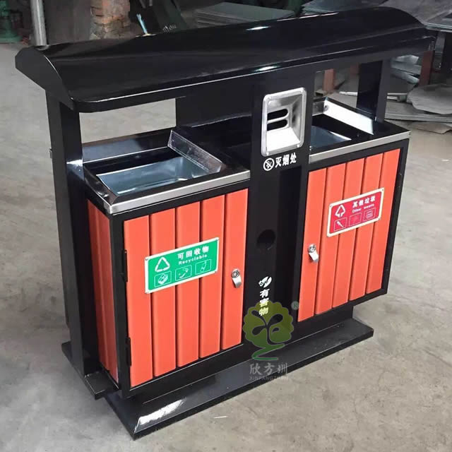 户外小区双分类钢木垃圾桶 户外小区双分类钢木垃圾桶