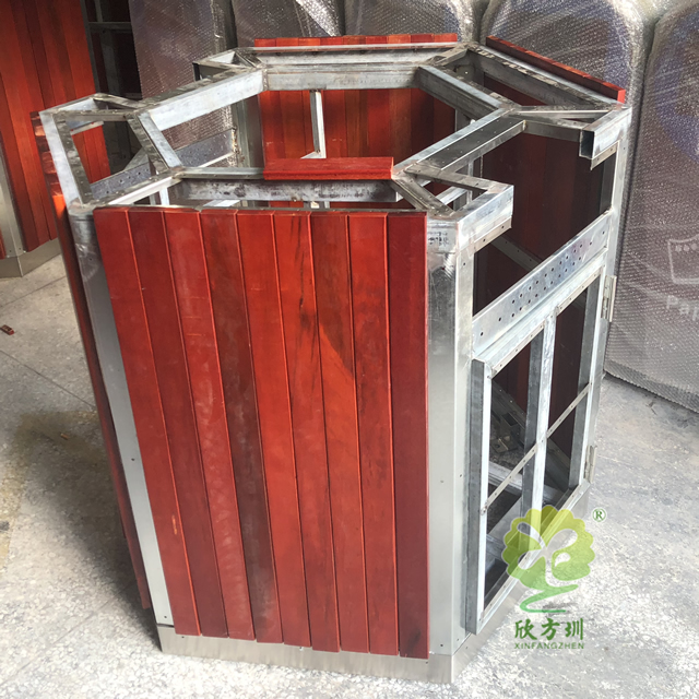 户外双筒钢木垃圾桶