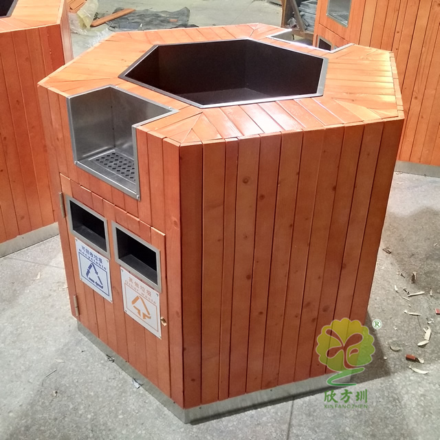 户外双筒钢木垃圾桶