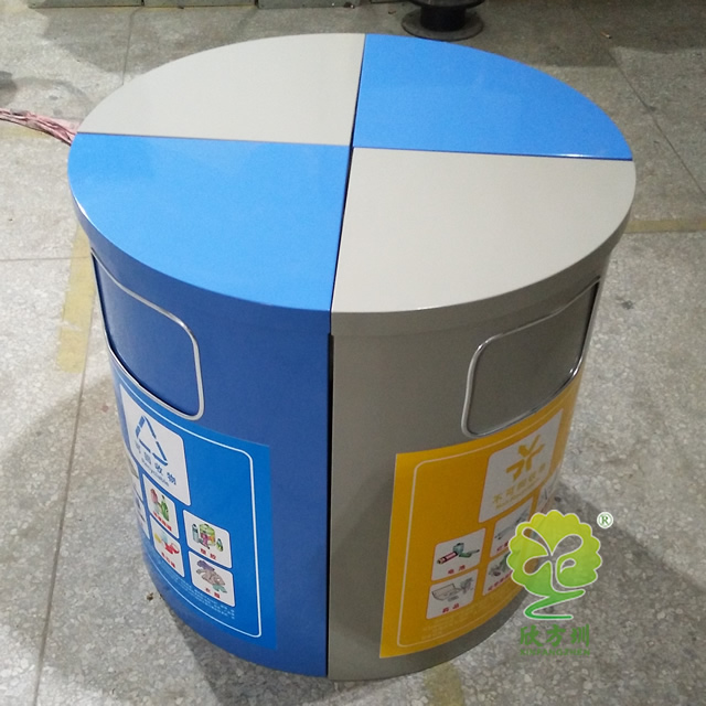  圆柱形组合式分类钢制垃圾桶