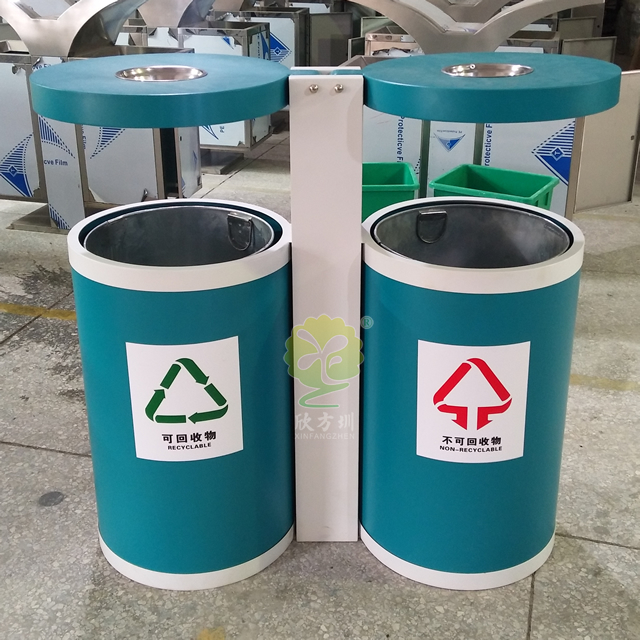 户外圆柱形分类钢制垃圾桶