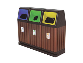 三联分类钢木垃圾桶